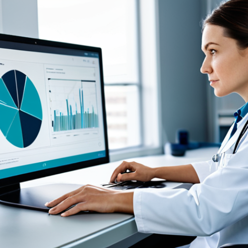 Home 7 A professional female doctor, mid-30s, in a crisp white lab coat over a professional scrub top and pants, fully clothed, modest clothing, sitting at a modern desk in a well-lit, clean telemedicine office. She is looking intently at a large monitor, which displays a patient's face in a video call. On her desk, there's a tablet showing a data visualization or AI-powered diagnostic insights. The background is a blurred, futuristic medical tech environment. Her posture is natural and attentive. The image showcases perfect anatomy, correct proportions, well-formed hands, and proper finger count. Professional photography, high detail, sharp focus, natural light, appropriate content, safe for work, family-friendly.