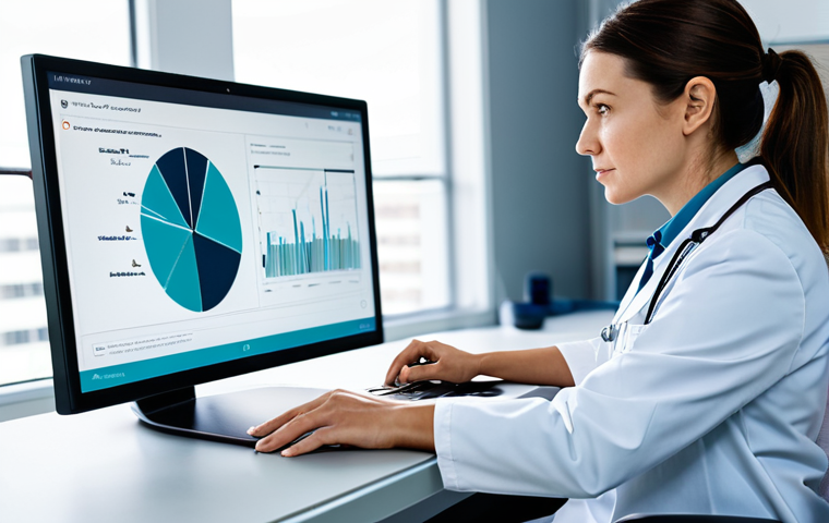 A professional female doctor, mid-30s, in a crisp white lab coat over a professional scrub top and pants, fully clothed, modest clothing, sitting at a modern desk in a well-lit, clean telemedicine office. She is looking intently at a large monitor, which displays a patient's face in a video call. On her desk, there's a tablet showing a data visualization or AI-powered diagnostic insights. The background is a blurred, futuristic medical tech environment. Her posture is natural and attentive. The image showcases perfect anatomy, correct proportions, well-formed hands, and proper finger count. Professional photography, high detail, sharp focus, natural light, appropriate content, safe for work, family-friendly.
