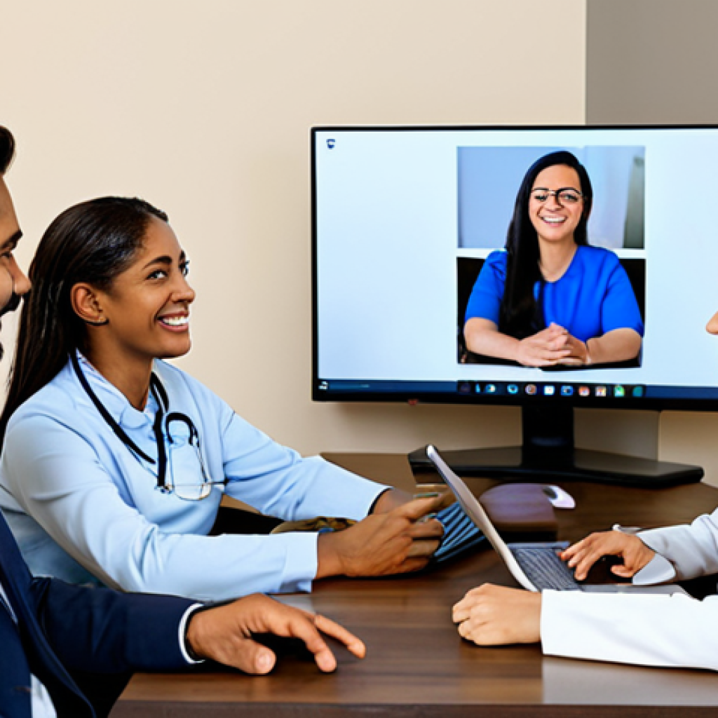 원격의료 서비스의 피어 지원 프로그램 - Virtual Support Group Meeting**
"A diverse group of adults participating in a telehealth peer suppo...
