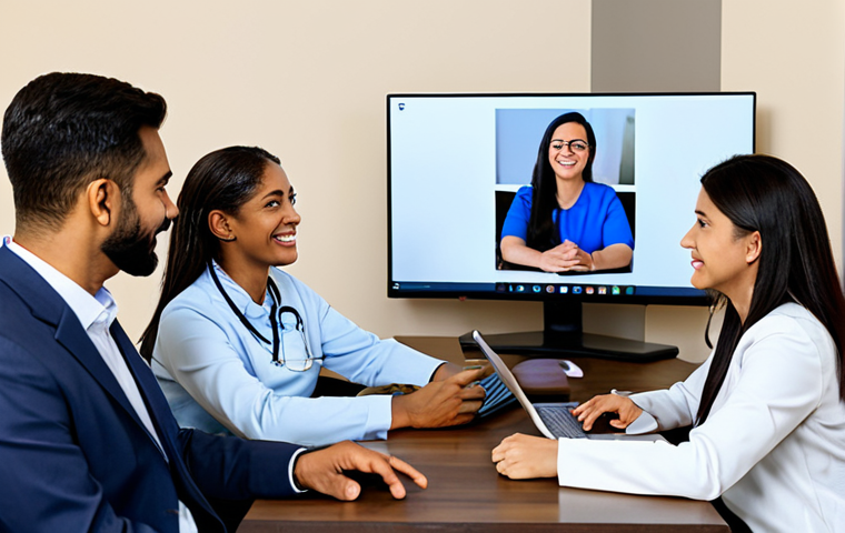 원격의료 서비스의 피어 지원 프로그램 - Virtual Support Group Meeting**
"A diverse group of adults participating in a telehealth peer suppo...