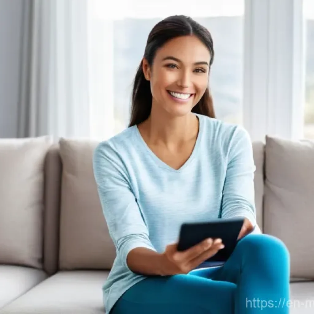 원격의료 서비스를 통한 원격 모니터링 - **Prompt Title: Empowered Home Health Monitoring**
**Description:** A vibrant woman in her late ...
