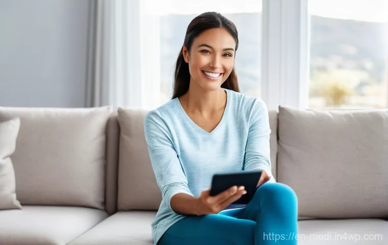 원격의료 서비스를 통한 원격 모니터링 - **Prompt Title: Empowered Home Health Monitoring**
**Description:** A vibrant woman in her late ...