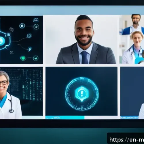 Home 30 원격의료 서비스의 환자 데이터 관리 - A high-tech telehealth consultation scene showing a diverse healthcare provider and patient communic...