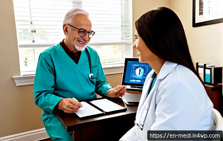 비대면 진료 시스템의 발전 방향 - Photorealistic telehealth consultation in a bright modern American home office, an older adult seate...